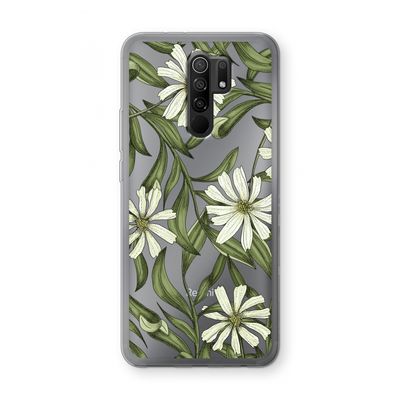 Wit bloemenpatroon: Xiaomi Redmi 9 Transparant Hoesje