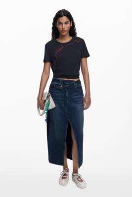 Gecombineerde midi denim rok - BLUE - XS