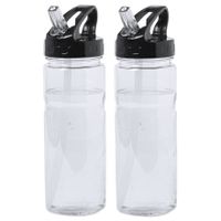 Kunststof waterfles/drinkfles/sportfles - 2x - transparant - met drinktuit - 650 ml - thumbnail