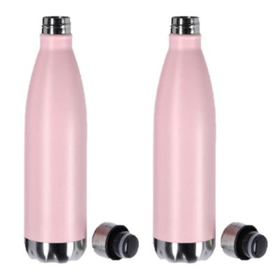 2x stuks thermosflessen / isoleerflessen roze RVS 0.75 L