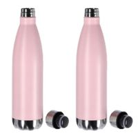 2x stuks thermosflessen / isoleerflessen roze RVS 0.75 L