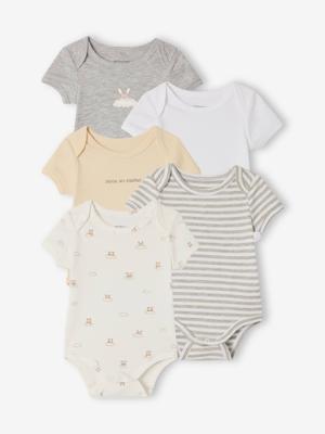 Set van 5 body's met korte mouwen, konijn en wolk ecru