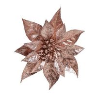 1x Kerstboomversiering bloem op clip oud roze kerstster 18 cm - thumbnail