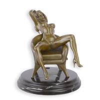 AN EROTIC BRONZE SCULPTURE OF A SEATED FEMALE NUDE - thumbnail