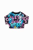 Cropped T-shirt met bloemen - BLACK - 3/4
