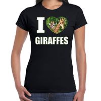 I love giraffes t-shirt met dieren foto van een giraf zwart voor dames