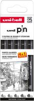 Uni Pin fineliner, gekalibreerde punten, zwart, 0,2-0,4-0,6-0,8-1,0 mm, blister van 4 + 1 gratis