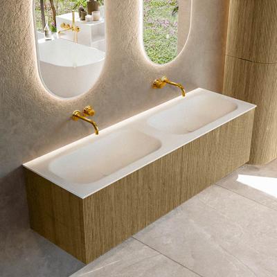 Badmeubel Mondiaz Kurve | 150 cm | Meubelkleur Dusk | Wastafelkleur Talc | Solid surface | Wasbak beiden zijden spoelbak | Zonder kraangat(en) Badmeubel Mondiaz Kurve | 150 cm | Meubelkleur Dusk | Wastafelkleur Talc | Solid surface | Wasbak beiden zijden spoelbak | Zonder kraangat(en)