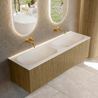 Badmeubel Mondiaz Kurve | 150 cm | Meubelkleur Dusk | Wastafelkleur Talc | Solid surface | Wasbak beiden zijden spoelbak | Zonder kraangat(en)