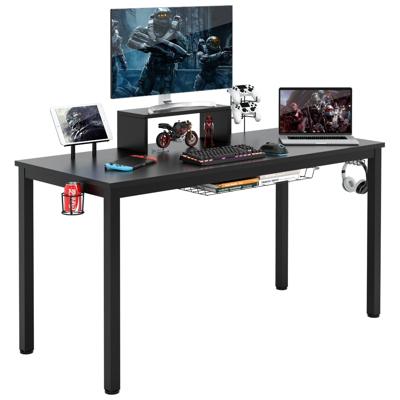 140 cm Computerbureau Kantoorbureau met Bekerhouder Koptelefoonhouder Monitorstandaard Opbergmand Zwart