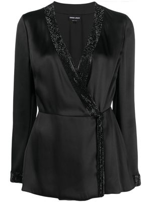 Giorgio Armani haut Shiret à ornements en cristal - Noir