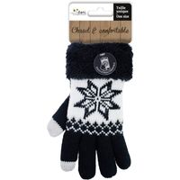 Zwarte gebreide smartphone touchscreen handschoentjes met Noorse print voor dames   - - thumbnail