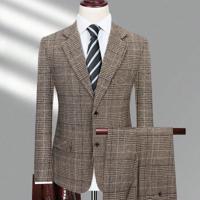 Bon&Bon Men's Coffee Brown Plaid Suit - Regular Fit Formal Business Blazer Coffee Brown / M