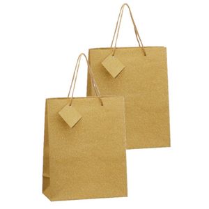 Set van 4x stuks luxe gouden papieren giftbags/cadeau tasjes met glitters 21 x 26 x 10 cm   -