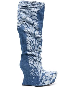 Masha Popova bottes en jean à effet usé - Bleu