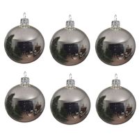 6x Glazen kerstballen glans zilver 6 cm kerstboom versiering/decoratie   - - thumbnail