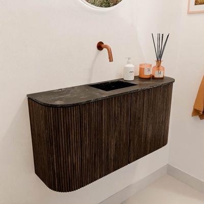 Toiletmeubel Mondiaz Joya Dlux | 83.2 cm | Meubelkleur Walnut | Faye wastafel Lava Wasbak Midden | Zonder kraangat(en)