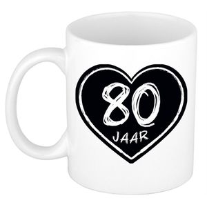 Cadeau mok/beker - 80 jaar - verjaardag - keramiek - 300 ml