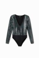 Iriserende body met lange mouwen - BLACK - S