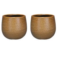 Mica Decorations Bloempot - Set van 3x stuks - okergeel - keramiek - 14 x 12 cm