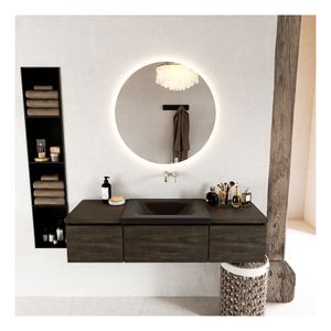 Mondiaz Bukla 140cm badmeubel met module 40 kleur dark brown met 3 lades en wastafel midden zonder kraangat kleur urban