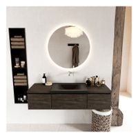 Mondiaz Bukla 140cm badmeubel met module 40 kleur dark brown met 3 lades en wastafel midden zonder kraangat kleur urban