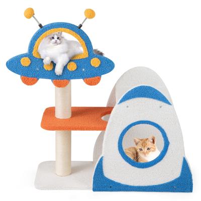 Krabpaal Klein Ruimtethema Kattenboom met UFO-Platform Speelgoed Sisal-Krabzuilen en Raketkattenhuis Kattenkrabpaal Blauw