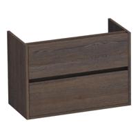 Brauer Adore - Onderkast Ondiep - 80 cm - met 2 Softclose Lades Greeploos en 1 Sifon Uitsparing - Lamellen Eiken Zwart