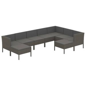 vidaXL 9-delige Loungeset met kussens poly rattan grijs