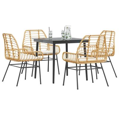 5-delige Tuinset met kussens poly rattan glas bruin