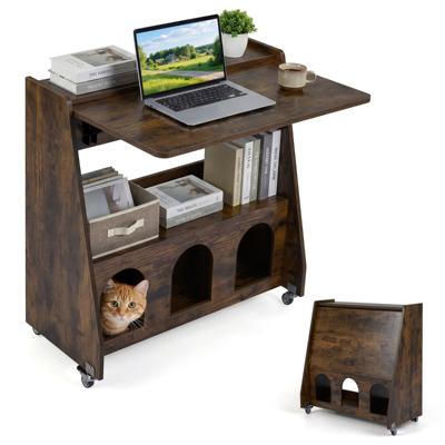 Schrijftafels Computertafels met Opklapbaar Blad Bureaus met Opbergrekken en Vakken Opklapbare Schrijftafels-Bruin