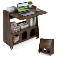 Schrijftafels Computertafels met Opklapbaar Blad Bureaus met Opbergrekken en Vakken Opklapbare Schrijftafels-Bruin