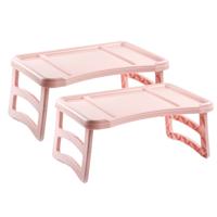 Plasticforte ontbijt op bed dienblad tafeltje - 51 x 33 cm - set 2x stuks - roze - kunststof