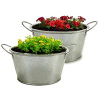 Plantenpot/bloempot teil - 2x - rond - zink - zilver - D20 x H15 cm - thumbnail