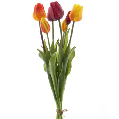 Kunst tulpen boeket Sally - 7x stuks - rood/oranje - real touch - 47 cm - kunst zijdebloemen