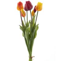 Kunst tulpen boeket Sally - 7x stuks - rood/oranje - real touch - 47 cm - kunst zijdebloemen