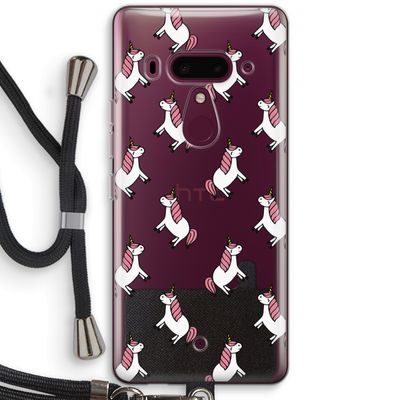 Eenhoorns overal: HTC U12+ Transparant Hoesje met koord