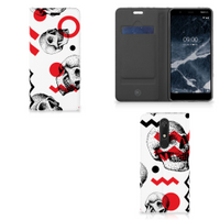 Mobiel BookCase Nokia 5.1 (2018) Skull Red