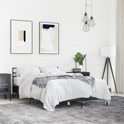 Bedframe LED bewerkt hout metaal zwart 140x190 cm