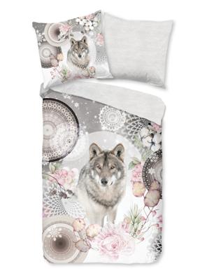 HIP Dekbedovertrek "mandala's met wolf" - Grijs - (155x220 cm) - Katoen Flanel HIP Dekbedovertrek "mandala's met wolf" - Grijs - (155x220 cm) - Katoen Flanel