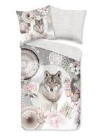 HIP Dekbedovertrek "mandala's met wolf" - Grijs - (155x220 cm) - Katoen Flanel