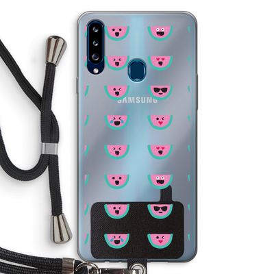 Smiley watermeloenprint: Samsung Galaxy A20s Transparant Hoesje met koord