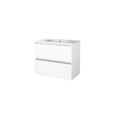 Basic-Line Start 46 Badkamermeubelset - 80 x 46 cm - Greeploos - 2 Lades - Keramische Wastafel - 1 Kraangat - Ice White