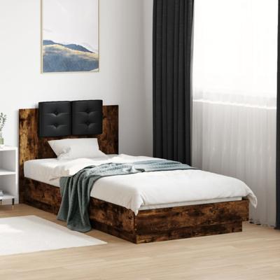 Bedframe met hoofdbord bewerkt hout gerookt eiken 75x190 cm