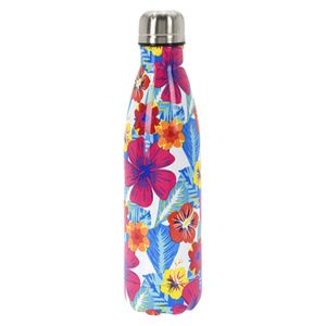 Isoleerkan/isolatiekan - RVS - 500 ml - gekleurde bloemen print