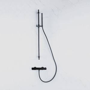 Fortifura Calvi douchekraan met glijstangset met staafhanddouche, gladde doucheslang mat zwart SW767488/SW496811/SW706210/SW377839