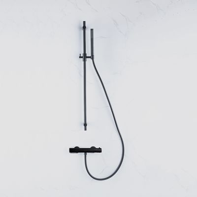 Fortifura Calvi douchekraan met glijstangset met staafhanddouche, gladde doucheslang mat zwart SW767488/SW496811/SW706210/SW377839