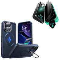 iPhone 17 Bundle Cyber Tough Magnetic Case (Camera Control, Stash Stand) and Armorite Privacy Screen Protector - Navy Blue