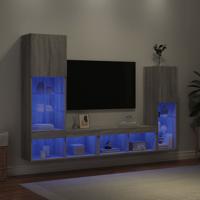 4-delige Tv-wandmeubelset met LED bewerkt hout grijs sonoma