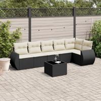 7-delige Loungeset met kussens poly rattan zwart